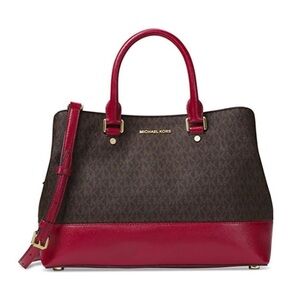 Michael Kors Red and Brown Tote Bag